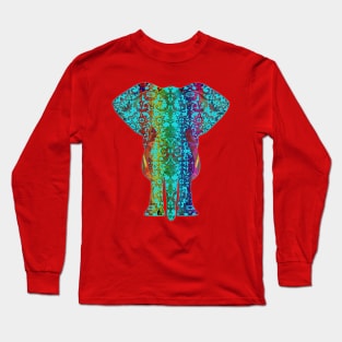 Rainbow Blue Elephant On Red V.2 Long Sleeve T-Shirt